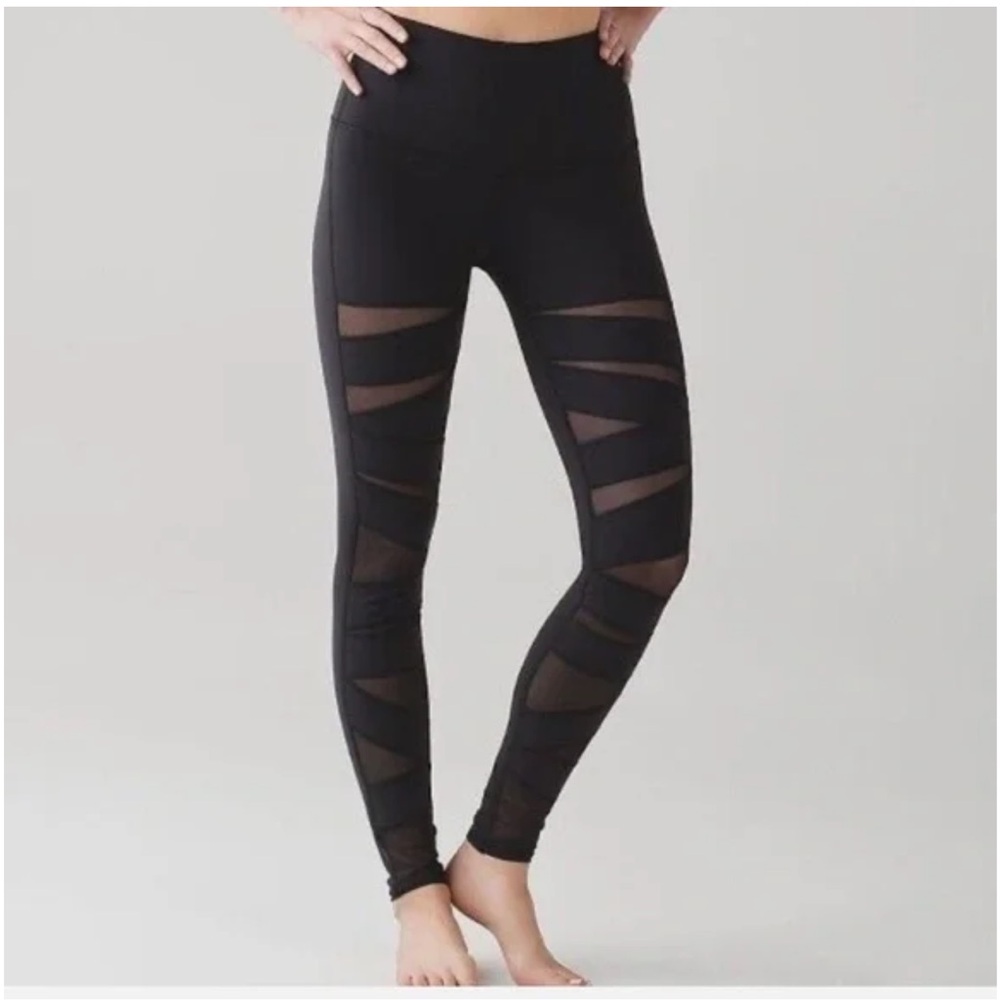 Lululemon Black Wunder Under Mesh Bandage High Rise Tech Cutout Leggings